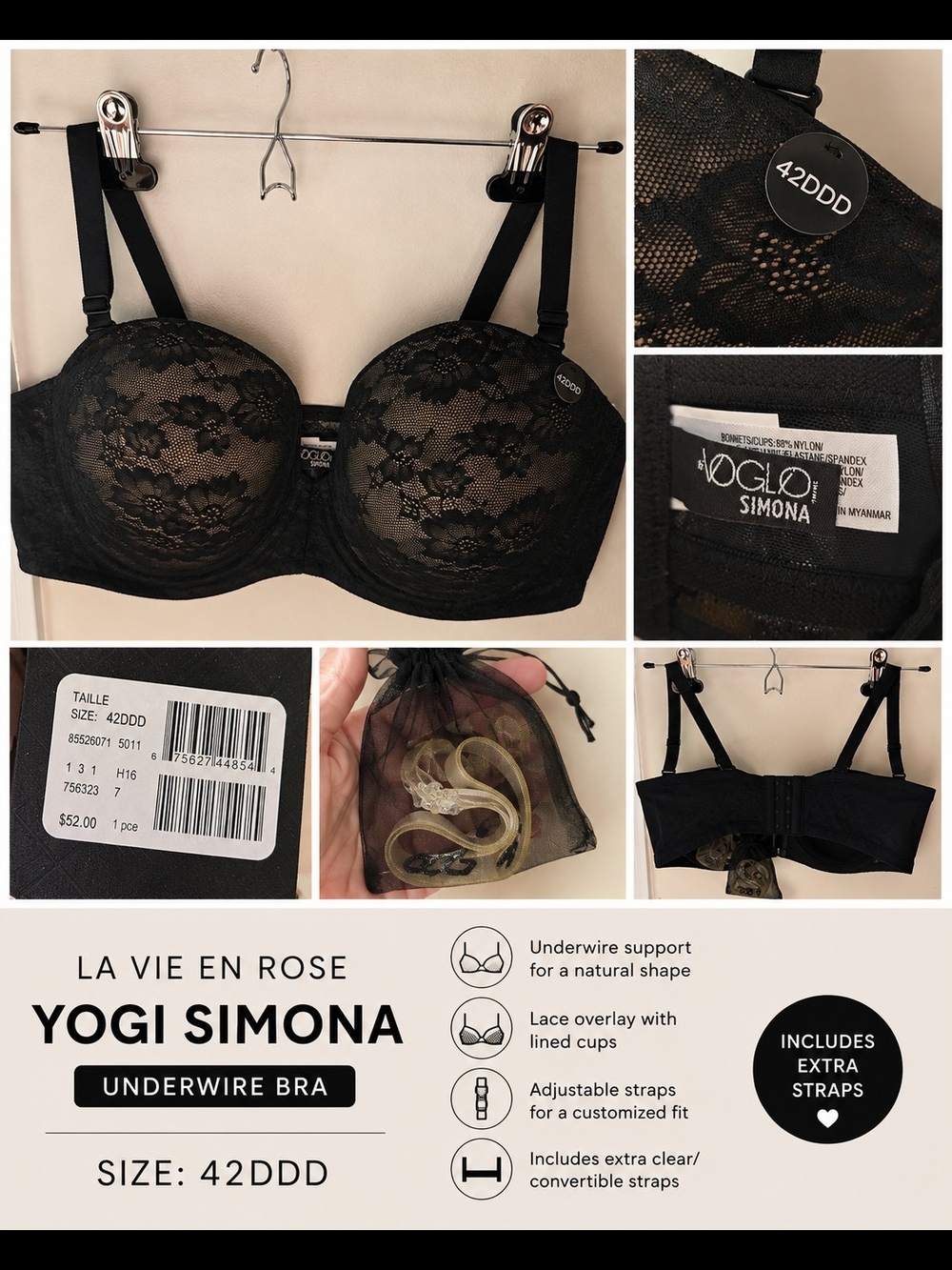 La Vie En Rose Black Lace Yogi Simona Underwire Bra